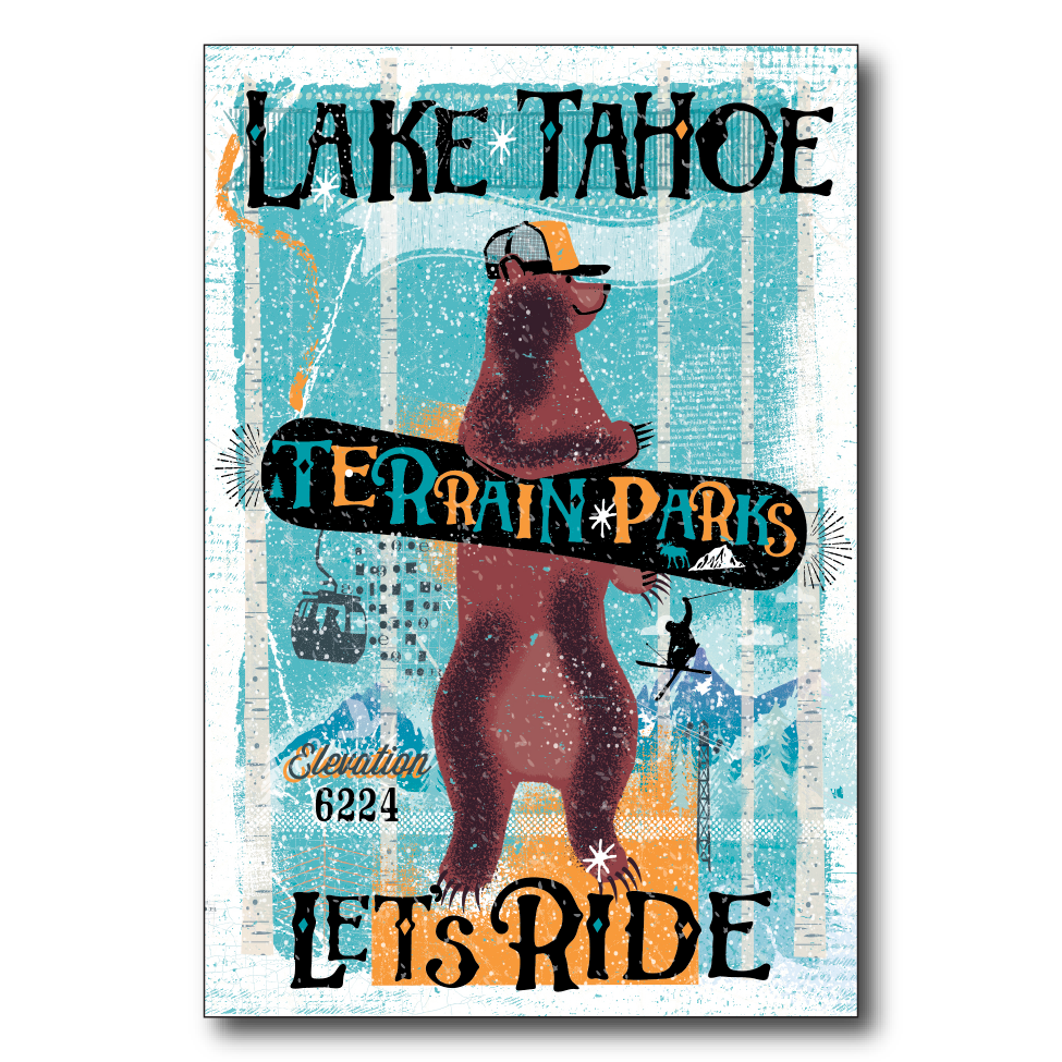 Lake Tahoe Sans Cali Snowboard Bear