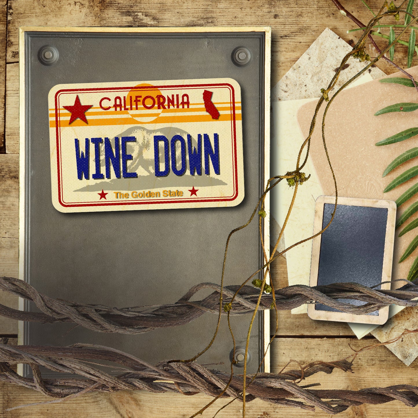 CA License Plate - Wine Down